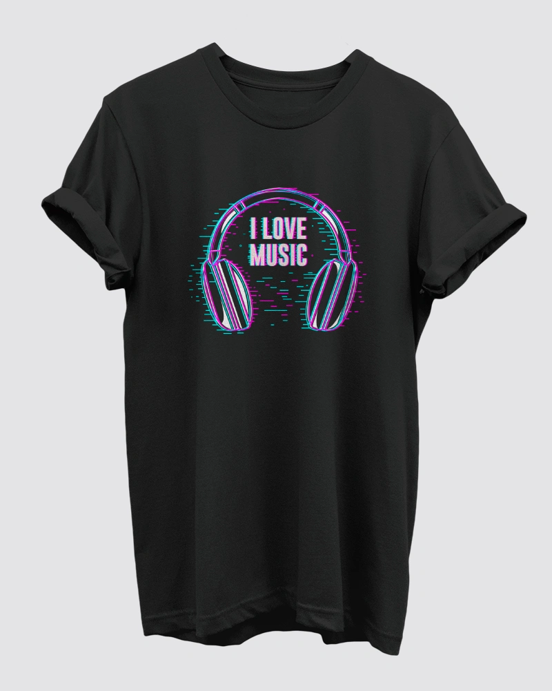 I Love Music Black T-Shirt for Men I Love Music Black T-Shirt for Men